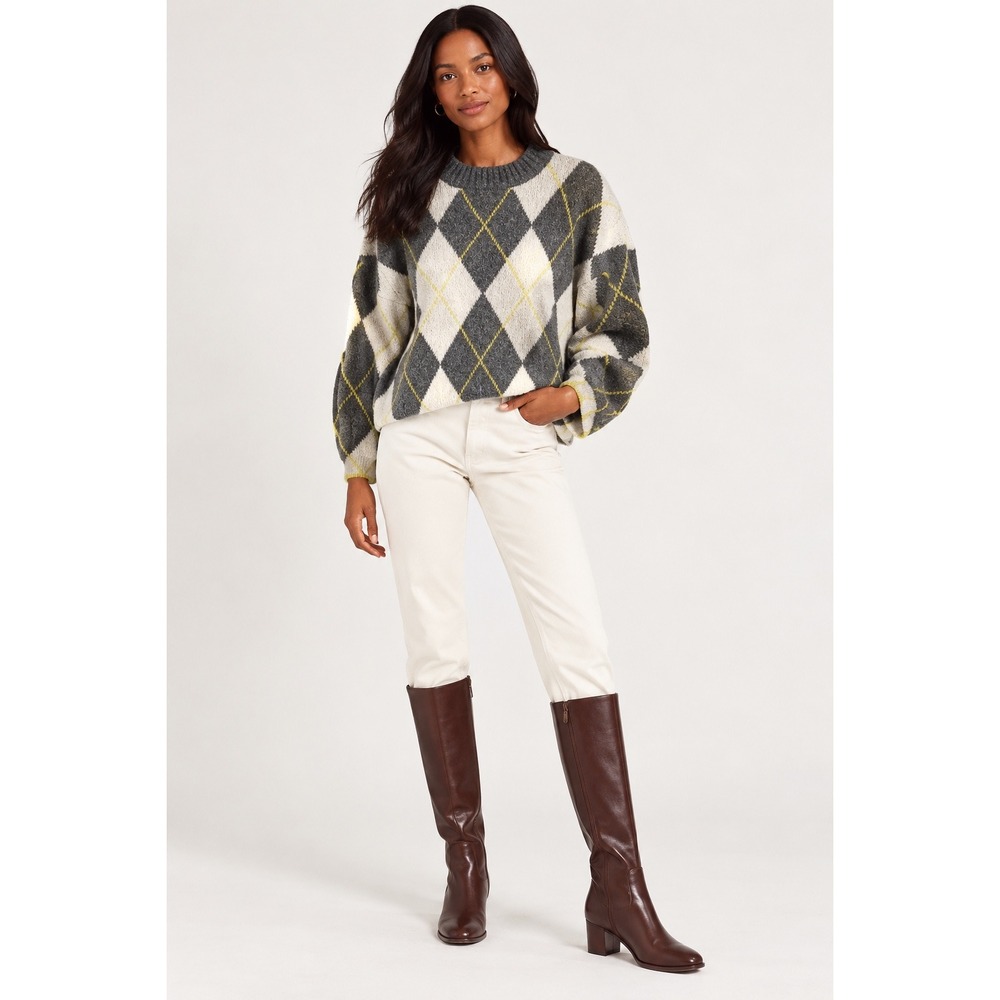 Pringle of Scotland x H&M Argyle Boxy Fit Crewneck Sweater Grey Yellow Small